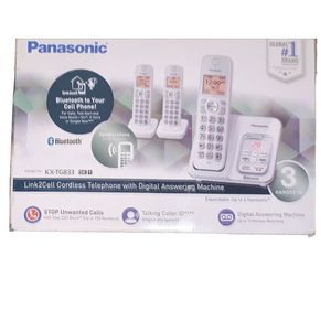 🟢 Panasonic KX-TG833SK1 Link2Cell with Voice caller ID - 3 Handsets White